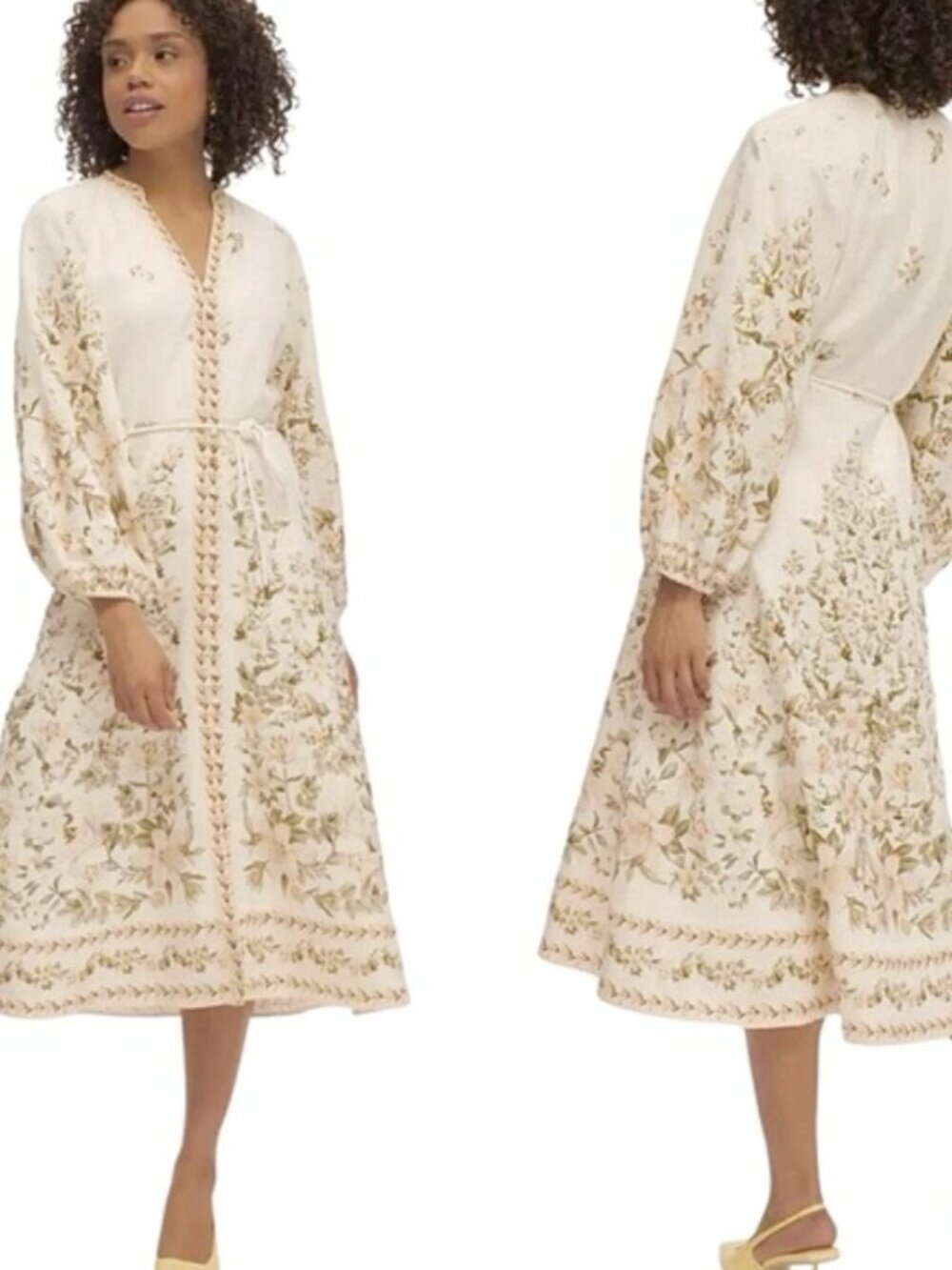 Calypso St. Barth pink blush floral linen button summer midi dress size L